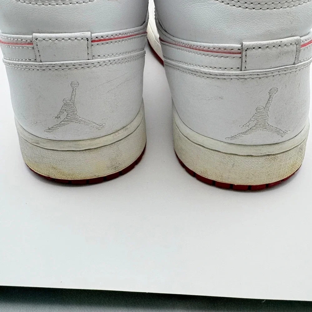 Jordan Mens Size 12 Air Jordan 1 Mid White Red 554724-103 Basketball Shoes